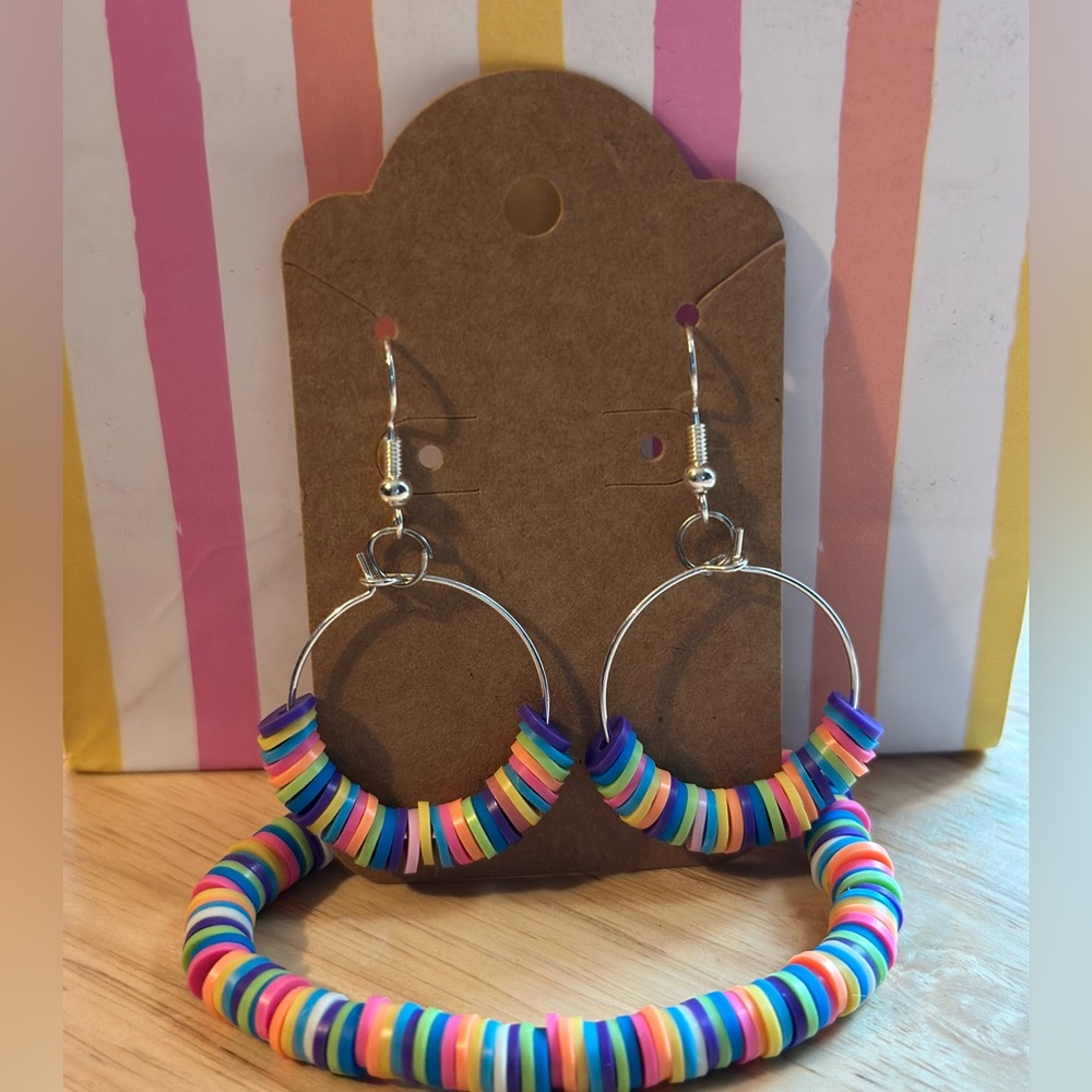 Colorful Hoop Earrings and Bracelet Set